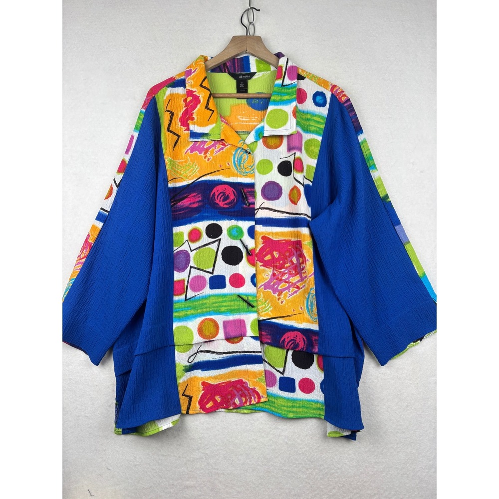 Ali Miles Shirt Womens 3X Colorful Abstract Art To Wear Patchwork Statement
